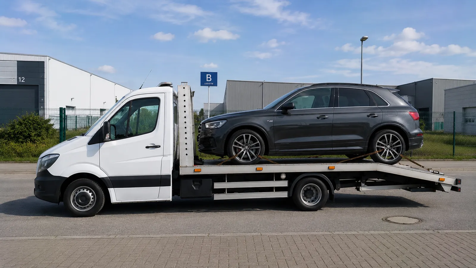 Abschleppwagen im Industriegebiet